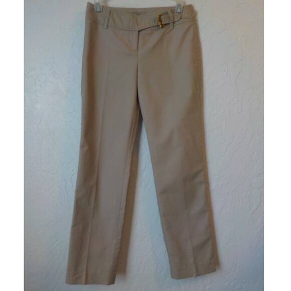 Ann Taylor Beige Pants Women size 2 Petite Bamboo Buckle Accent Straight Leg - Picture 1 of 12